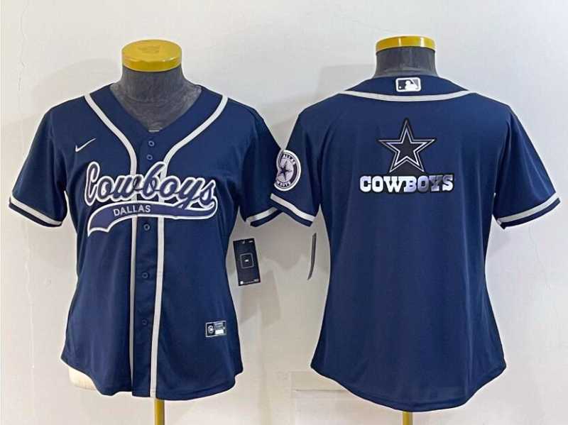 Womens Dallas Cowboys Navy Blue Team Big Logo With Patch Cool Base Stitched Baseball Jersey